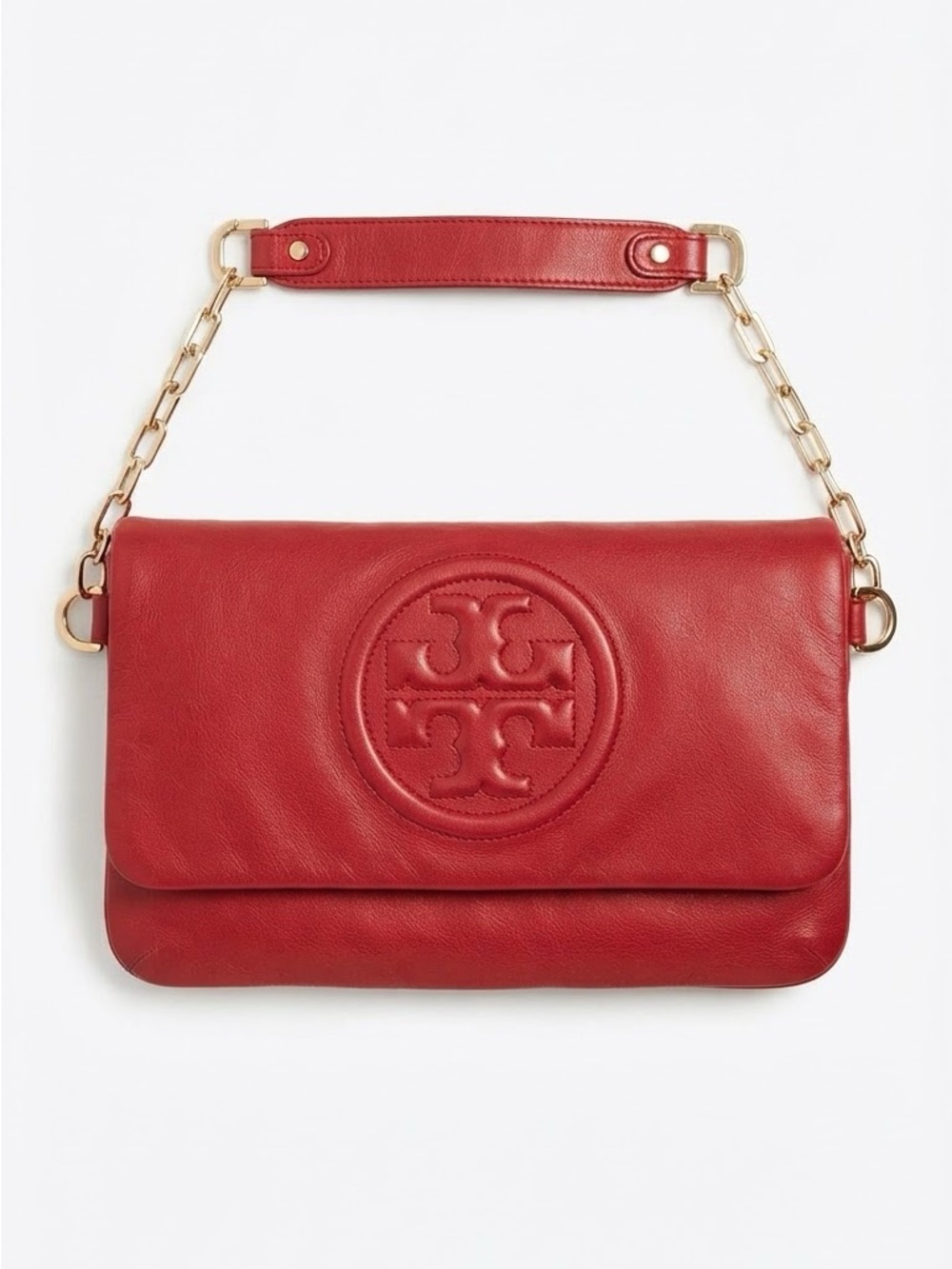 Tory Burch Red Leather Shoulder Bag with Gold Chain Accent